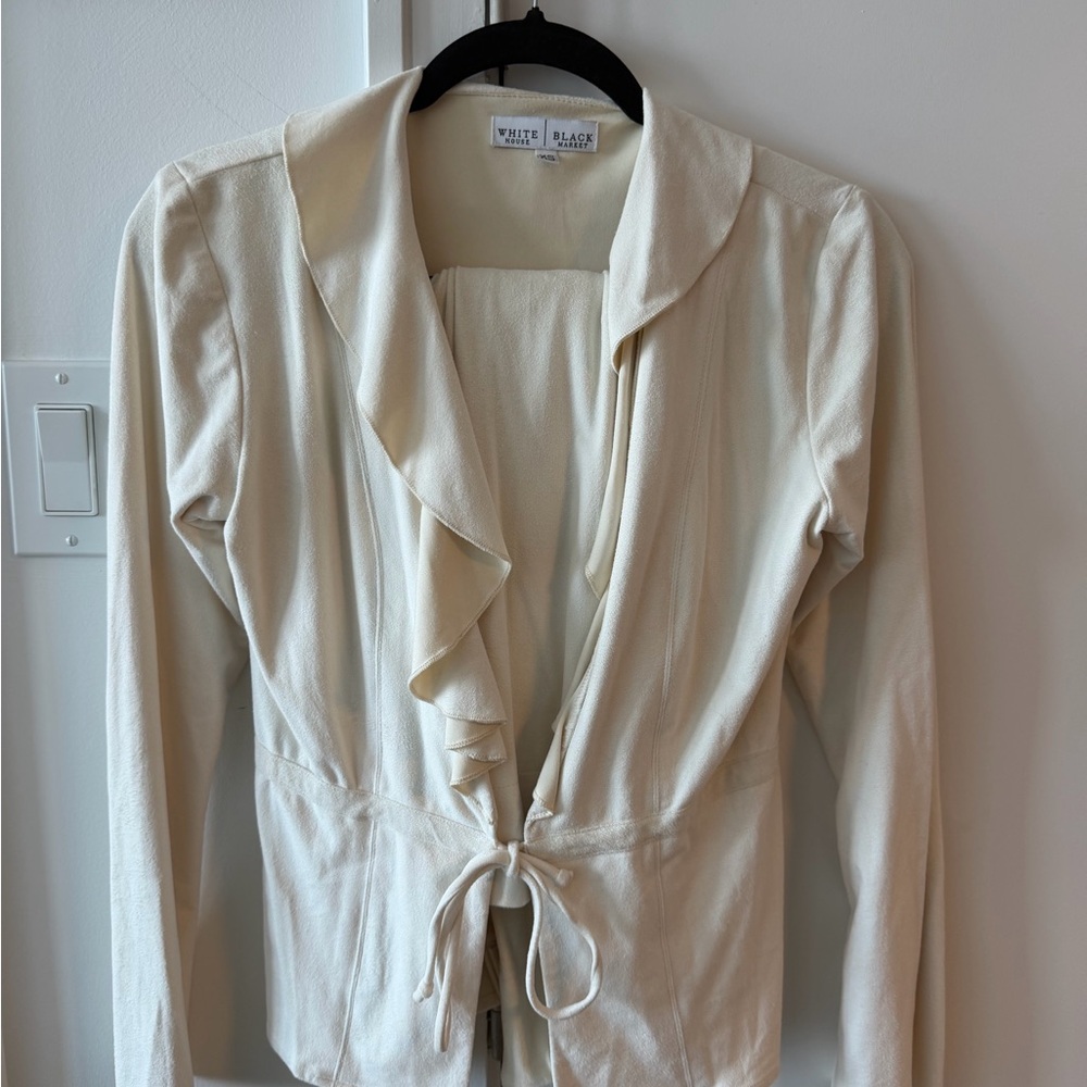 Vintage White House Black Market Ivory Ruffle Blazer and Bottoms Set